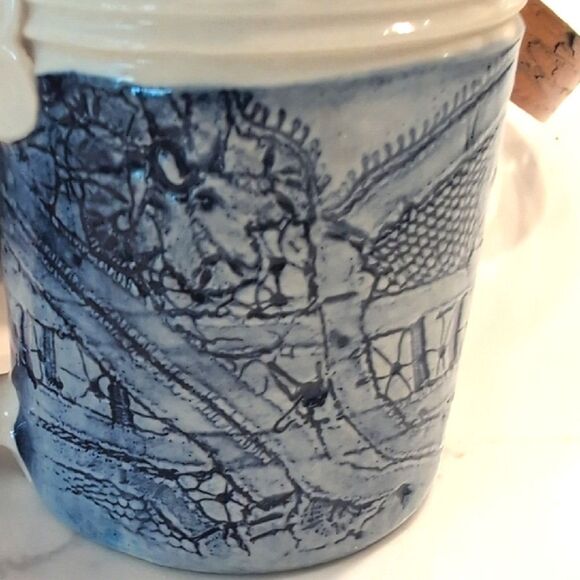 Hand Crafted Blue and Cream Art Pottery Coffee Cups Vintage Tea Mugs Set of 2 - Picture 6 of 12